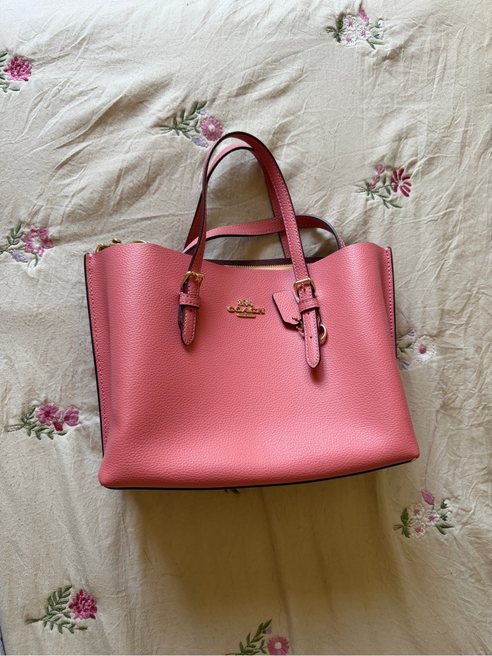 Coach Pink Pebbled Leather Tote with Gold Hardware